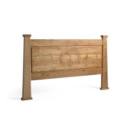 Tête de lit en bois massif de teck 180 cm, motif oriental sculpté, finition naturelle - Hauteur 110 cm - Largeur 183 cm