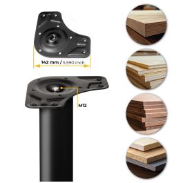 Emuca Lot de 4 pieds de table, diamètre 60mm, H 830mm, Acier, Peint en noir