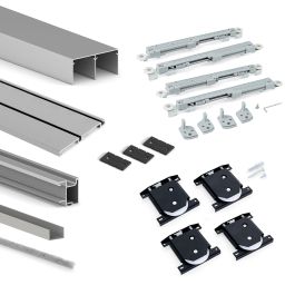 Emuca Kit de quincaillerie pour armoire à 2 portes coulissantes avec fermeture souple Placard 74, Modèle de poignée Sharp, épaisseur 16mm, panneaux non inclus, Anodisé mat