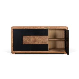 GINER Y COLOMER - Buffet contemporain en bois de mangue et pieds en fer - 3 portes noires - Coloris naturel et noir - Dimensions portes: 73x58 cm