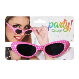 Lunettes rétro roses à pois noirs, style félin années 50 pour déguisement et fêtes vintage