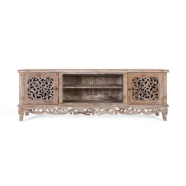 GINER Y COLOMER Buffet TV en bois de teca finition blanc lavé avec sculptures artisanales, 2 portes, 190 x 42 x 64 cm Precio: 1007.988. SKU: B1KNY76RHS