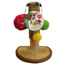 Tyrol TYR3281012067640 Arbre pour lapins en pommier 14 x 19 x 26 cm Bois, jonc marin, boules de rotin