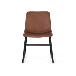 GINER Y COLOMER Lot de 4 chaises capitonnées en PU marron avec structure en acier noir, design élégant, dossier et assise rembourrés