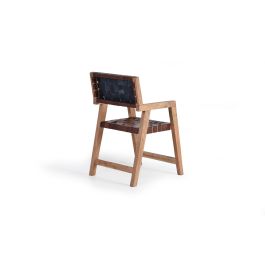 GINER Y COLOMER Chaise en Bois de Manguier et Cuir Naturel Marron - Siège 45x44 cm, Hauteur 47 cm, Dossier 45 cm