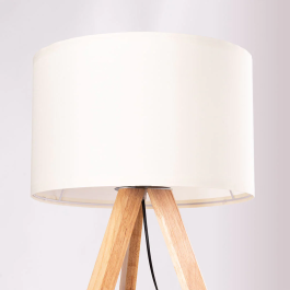 Lampe sur pied trépied Pyongyang [OPV-780SGN2422] en bois et tissu, douille E27, style naturel, nordique, rustique