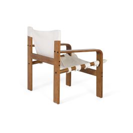 GINER Y COLOMER - Fauteuil contemporain en bois de caoutchouc avec tissu beige - Structure robuste et design naturel - Tissu résistant couleur avellana
