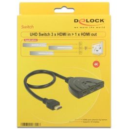 DeLOCK 18600 - Commutateur HDMI UHD 3 entrées 1 sortie 4K 18 Gbit/s avec Câble Intégré 50 cm - Noir