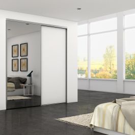 Emuca Kit de quincaillerie pour armoire à 2 portes coulissantes avec fermeture souple Placard 74, Modèle de poignée Sharp, épaisseur 18mm, panneaux non inclus, Anodisé mat