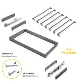 Emuca Kit de porte-pantalon à 7tringles et rack ajustable Quartz pour armoires, glissières extension totale et à fermeture douce, Module 80cm, Finition Titane