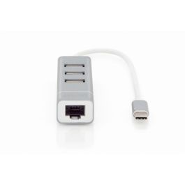 DIGITUS DN-1013 Adaptateur USB 2.0 vers RJ45 Ethernet avec Hub 3 Ports USB, Aluminium