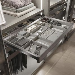 Emuca Kit tiroir organisateur et rack ajustable Quartz pour armoires, glissières extension totale et à fermeture douce, Module 90cm, Finition Titane