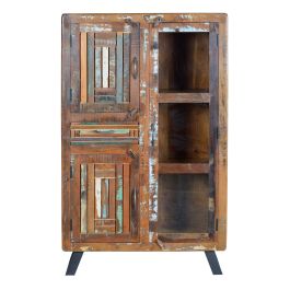 GINER Y COLOMER Vitrina Buffet en Bois de Mango Recyclé avec Pieds en Métal Multicolore 3 Portes 1 Tiroir 140x90x38 cm