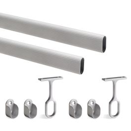 Emuca Lot de 2 rails d'armoire de 1,15 m avec supports, Aluminium et Zamak, Anodisé mat