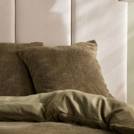 Today Parure de lit Teddy 240x220 cm - Housse de couette et taies - Microfibre et face Teddy - Vert uni - Pour lit 2 personnes