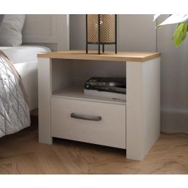 Chevet BOHOL 1 tiroir et 1 niche en chêne et blanc - Dimensions: 61,6 x 42 x 52 cm