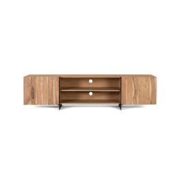 GINER Y COLOMER - Meuble TV en bois d'acacia et métal teinté naturel - 200 x 40 x 50 cm - Large espace de rangement pour équipements multimédias