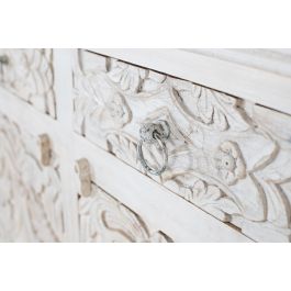 GINER Y COLOMER - Buffet en bois de manguier massif style ancien couleur blanc vieilli - 4 portes, 4 tiroirs - 180 x 100 x 40 cm