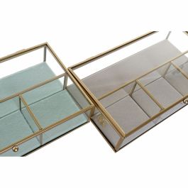Boîte à bijoux DKD Home Decor Verre Métal Vert Gris clair (27 x 15 x 5,5 cm) (2 Unités)