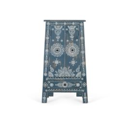 GINER Y COLOMER Meuble de rangement auxiliaire en bois de manguier et MDF peint à la main - 2 portes, 1 tiroir - Coloris bleu et blanc