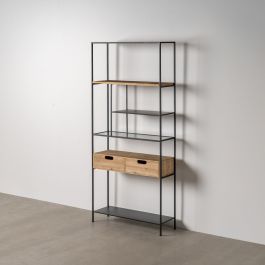 Étagère Noir Beige Bois Verre Fer 80 x 26 x 180 cm