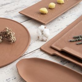 Quid Plateau Rectangulaire Minéral Gres, Céramique Texturisée, Terracota, 35x23 cm, 6 Unités