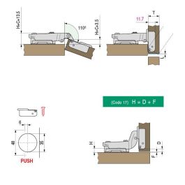 HERRAJES ALK Charnière Superacodada Tigra Ø35 Push Slide-On Acier Nickelé 110°
