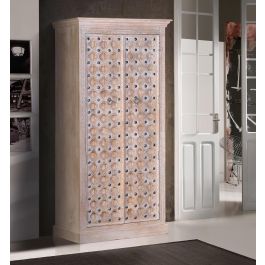 GINER Y COLOMER BAKRA Armoire 2 portes en bois de manguier massif finition blanc lavé - 190 x 97 x 50 cm