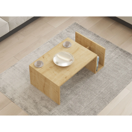 MEMO Table basse en chêne saphir avec plateau relevable et rangement intégré - Dimensions : 86.8 x 32.4 x 50 cm