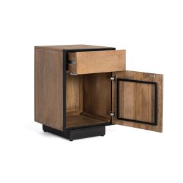 GINER Y COLOMER - Table de nuit industrielle en bois de manguier naturel avec tiroir et porte push - 45x45x66 cm