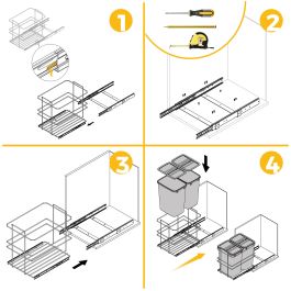 Emuca poubelle de recyclage pour montage inférieur et extraction manuelle pour meuble de cuisine Recycle 2x35litres, Plastique gris anthracite