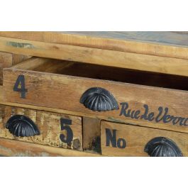 Table basse en bois recyclé avec 5 tiroirs et roulettes en métal multicolore - 110 x 70 x 42 cm