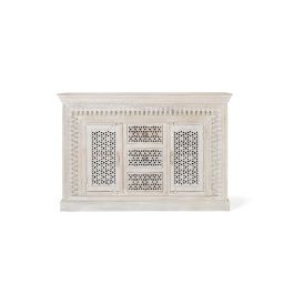 GINER Y COLOMER Buffet en bois de manguier massif couleur blanc vieilli, style artisanal avec 2 portes et 3 tiroirs - 150 x 100 x 40 cm Precio: 1307.988. SKU: B135BR728K
