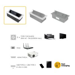 Emuca Multiconnecteur Atom 26 A+C pour bureau, EU, Peint en blanc, Acier et Plastique et Zamak.