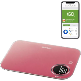 Sencor SKS 7074RD - Balance de cuisine électronique, Précision 1g, Capacité 5kg, Écran LCD, Fonction Tare, Connexion appli FOOD