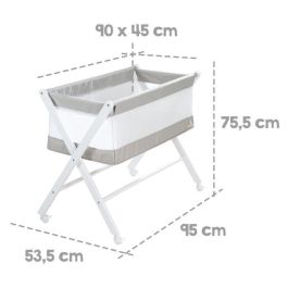 Berceau Cododo Pliable - ROBA - Toile et maille - Matelas et roulettes a freins - 90 x 45 cm - Gris / Blanc