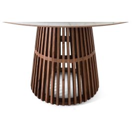 GINER Y COLOMER Table de Centre Ronde en Métal et Marbre Blanc avec Structure en Bois - Style Scandinave/Moderne, Plateau 1,6 cm, Hauteur 74 cm
