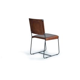 GINER Y COLOMER - Lot de 2 chaises design en cuir marron avec piètement en métal, pour salle à manger ou bureau