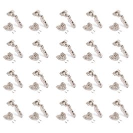 Emuca Lot de 20 charnières coudées X91 à fermeture amortie et embases euro, Hauteur 0, Acier, nickelé