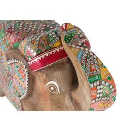 GINER Y COLOMER Figurine Éléphant Décorative en Bois Mango 65 cm - Sculpture Main Peinture Multicolore avec Incrustations Cristal