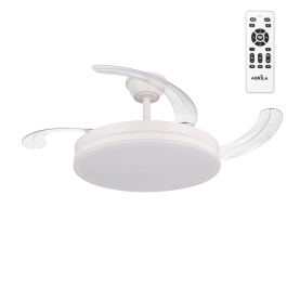 Ventilateur DC Blanc 59W 107cm 4 Pales Déployables avec Lumière LED 3 Températures (3000-4000-6000K) 6980lm, Fonction Été-Hiver, Intensité Réglable, Télécommande Incluse