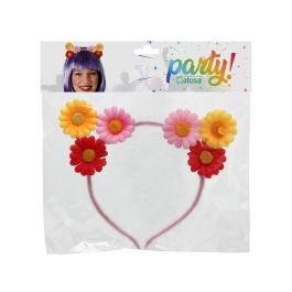 Diadema Orejas Diadème tête avec fleurs multicolores pour déguisement fée, carnaval, printemps ou style kawaii - accessoire photo enfant