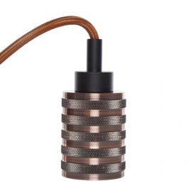 Douille E27 Marron avec Câble 2M et Rosace Noire 100mm - AM-AT662