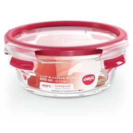 Emsa N10403 Clip & Close Glas Frischhaltedose rund 0.6 L Transparent/Rot