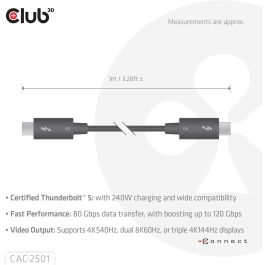 Club3D Kabel Thunderbolt5 zertifi. 8K240Hz/ 80/120Gbps 1m