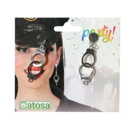 Boucles d'oreilles en forme de menottes en argenté pour déguisement femme adulte