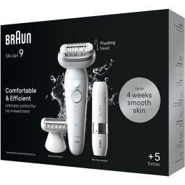 Braun Silk-épil 9 9-341 Epilateur Rasoir Tondeuse Visage Humide et Sec Blanc avec 40 Pinces MicroGrip et Batterie Rechargeable