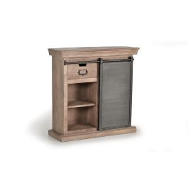 GINER Y COLOMER Console industrielle en bois de manguier avec 2 tiroirs et 1 porte coulissante, pattes métal, finition naturelle - Dimensions du caisson : 66 cm