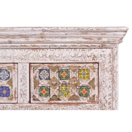 GINER Y COLOMER Commode 4 tiroirs en bois de manguier avec détails en céramique et bronze - Couleur blanc vieilli - 90 x 90 x 40 cm