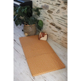 Candide Matelas de voyage bébé pliant 120 x 60 cm - Épaisseur 4 cm - Mousse confort - Housse coton déhoussable avec poignée - Coloris Camel - Fabriqué en France